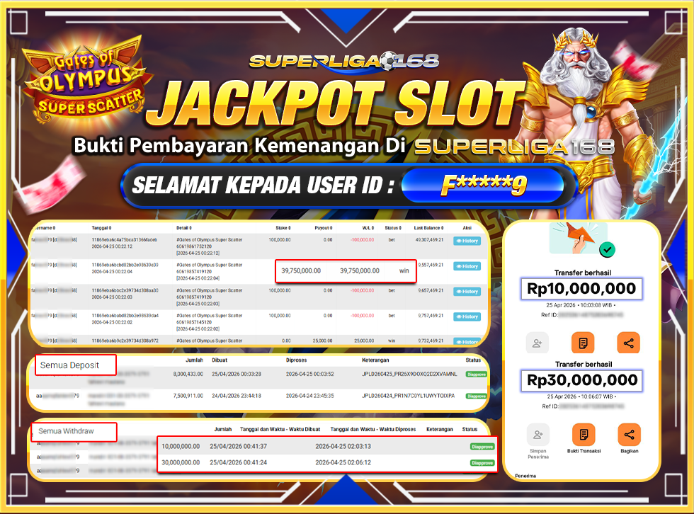 SUPERLIGA168 JACKPOT GATES OF OLYMPUS SUPER SCATTER Rp.40,000,000LUNASSSSSS